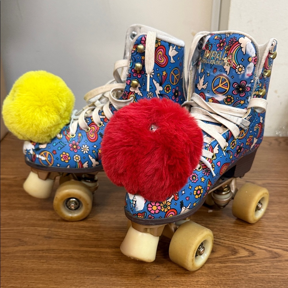Impala Roller Quad Skates Women’s Size 7 Harmony Blue with Bell Pom Poms Hippie